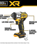 20V Max XR Cordless Impact Driver with LED lights, brushless motor, quick-connect chuck for Pro jobs and DIY projects.