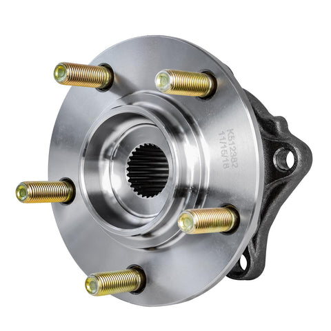 Front view of AWD 4-Piece Wheel Bearing Hub Kit For Mitsubishi Lancer 2008-2015 Front And Rear 5-Bolt Hubs With Encoder ABS Includes Driver And Passenger Sides Replacement