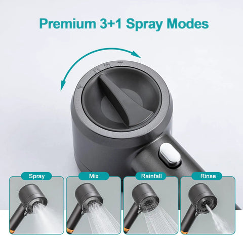 High Pressure Handheld Shower Head With Pause Switch 4 Spray Modes Rain Massage Mist Power Wash Filtration Showerhead