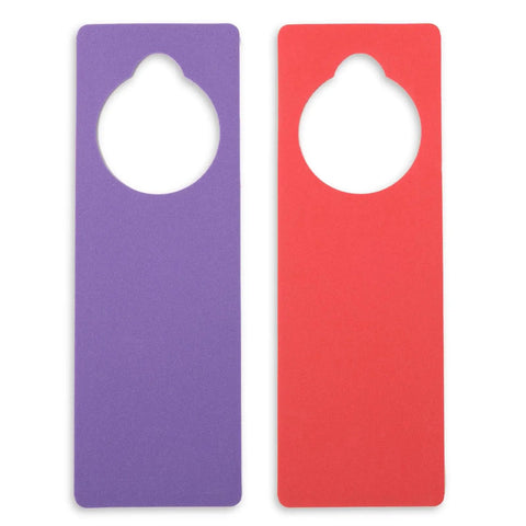 DIY Foam Door Hangers Kit Pack Of 24 EVA Foam Door Decor Hang Tags 3.25 By 9.5 Inches In 8 Colors For Kids Projects Kid Friendly Classroom Activities Privacy Signs And Fun Creative Craft showing purple and red hangers