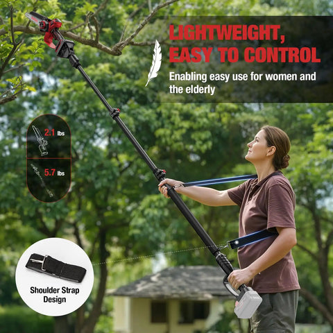 Person using 2-In-1 Cordless Pole Saw And Chainsaw, 8-Inch And 6-Inch Heads, 18V M18 Compatible, Reach Up To 15.9 Ft for pruning