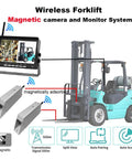 Wireless Forklift Camera System with Killer Clarity Night Vision 7 Inch Monitor IP69 waterproof camera and monitor setup with magnetic mounts.