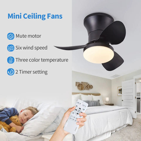 21 Inch Ceiling Fan With Lights And Remote Matte Black Smart App Control Metal Blades Dimmable LEDs Adjustable Brightness And Color Temperature Flush Mount Quiet Ideal For Bedroom Or Living Room.