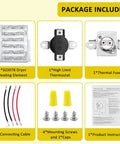 Replacement Dryer Heating Element 61927 503978 with thermostat, fuse, cables, screws, and instructions, 1-year warranty.