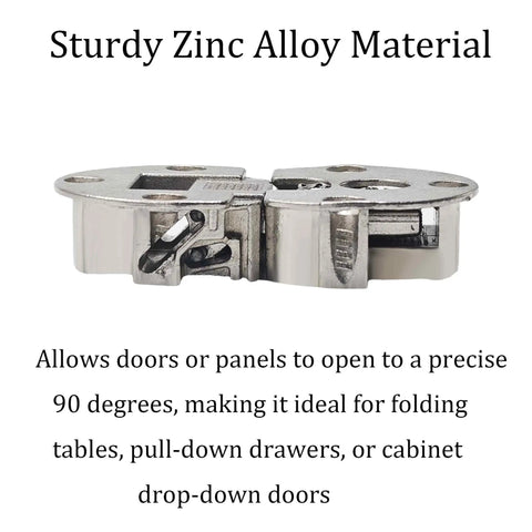 Two Pack 90 Degree Adjustable Concealed Cabinet Door Hinges With Page Turning Axis Zinc Alloy Drop Down Flush Hinge side view