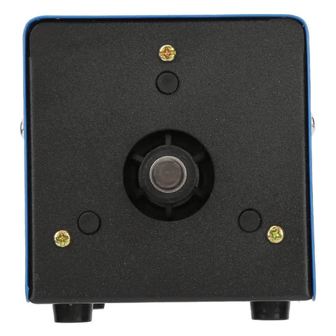 Front view of crank powered portable USB emergency generator for outdoor camping and disaster prep, showing hand crank input.