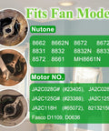 Replacement Bathroom Exhaust Fan Motor And Blower Wheel For Nutone 8662 8662N 8831 8832 8832N 8833 8672 8672N 23405 JA2C028G 3.3 Inch Diameter 115V 60Hz CCW Rotation Easy DIY Install 5 Year Warranty with fan model compatibility chart