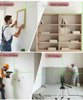 Self Leveling Laser Level With Tripod For Home Renovation And Picture Hanging No Fuss Setup Green Cross Line For Precise Floor Tile And Wall Alignment Up To 150 Feet Battery Included Class 2 Laser Output Ideal For DIY Projects And Indoor Layout, on tripod