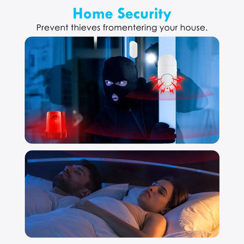 Door Window Alarm System With 120 Decibel Loud Chime Easy Stick On Mount White Home Safety Alarm For Kids Detects Entry Up To 750 Feet Ideal For Doors And Windows No Drills Required showing usage scenario.