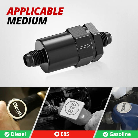 Compact Billet Inline Fuel Filter 6AN 30 Micron Aluminum Black For Car EFI And Carbureted Fuel Systems, fits tight spots