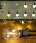 Diagram of Bold 25 Foot Solar Powered String Lights Outdoor Waterproof With 11 Shatterproof G40 LED Bulbs showcasing layout and bulb details.