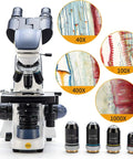 SW380B 40X-2500X Magnification Pro-Grade Binocular Lab Microscope with Siedentopf Head showing magnification options
