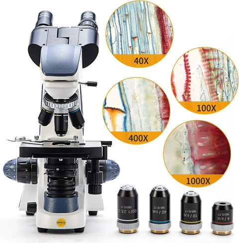 SW380B 40X-2500X Magnification Pro-Grade Binocular Lab Microscope with Siedentopf Head showing magnification options