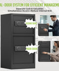 Beefy Extra Large Dual Door Home Safe 8.6 Cu Ft Tall Safe for Laptops and Legal Files Upright in office setting.