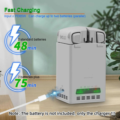 Dual Bay Drone Battery Charger Dock For Lito 1 And Lito X1 with smart chip, shown with fast charging time details.