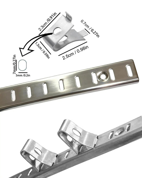 14 Piece Adjustable Shelf Clips Heavy Duty Rack Brackets Rust Resistant Anti Wobble Mounts For Wire Shelving Kitchen Cabinets showing dimensions and detailed design.