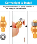 8 Piece Side Post Battery Terminal Adapters 3/8 16 Threaded 1.5 Inch Solid Brass Extender Screws shown in installation sequence.