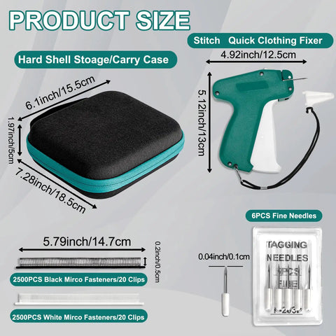 Top Shelf Clothing Stitch Gun Kit With No Sweat Quick Fix Sewing Tool for Hemming with hard shell case and accessories.