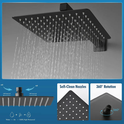 10 Inch Overhead Rain Shower System With Handheld Sprayer Luxury Matte Black Shower Faucet Set with self-clean nozzles