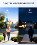 Daytime and nighttime views with 2K Wireless Doorbell Camera With Adjustable Mount No Monthly Fee Local SD Storage Real-Time Alerts Motion Detection 2-Way Talk With Voice Changer Built-In Chime 2.4GHz WiFi Pan And Tilt Angles Easy Install, showing clear video quality under both conditions.
