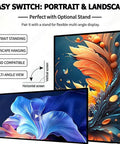 Top Shelf 15.6 Inch Wall Mount Digital Advertising Media Player Display With Crisp 4K Ultra HD Output Slick Tempered Glass Cover And Straight Up Heavy Duty Commercial Signage Rig For Retail Stores Or Offices showing portrait and landscape display options.