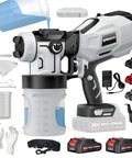 Cordless Paint Sprayer With Dual 2000 Mah Batteries And 1200W HVLP Gun Featuring Brass Tips Reusable Cups for home projects in gray