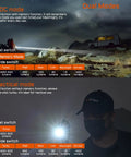 TAC 2AA EDC Tactical Dual Modes Flashlight With Dual Switches shown illuminating night scene and close-up in user's hand.