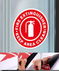 Five Pack Fire Extinguisher Keep Area Clear Sign 17 By 17 Inches Big Caution Safety Warning Sticker Self Adhesive Vinyl Waterproof Signage close-up