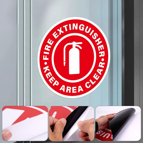 Five Pack Fire Extinguisher Keep Area Clear Sign 17 By 17 Inches Big Caution Safety Warning Sticker Self Adhesive Vinyl Waterproof Signage close-up
