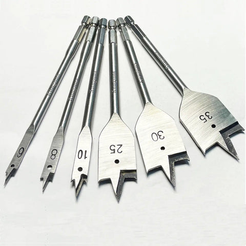 Heavy Duty Spade Drill Bit Set For Woodworking With High Carbon Steel Paddle Bits And Quick Change Hex Shank for sizes 6-35mm