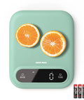 Chef Grade Digital Food Scale For Kitchen with 11lb Capacity, 0.01oz/1g Precision, easy tare, bright LED display, on with orange slices.