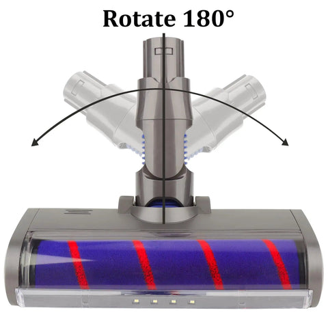 Soft Roller Cleaner Head For V6 DC58 DC59 DC61 DC62 DC74 Cordless Vacuum Cleaners showing 180 degree rotation feature
