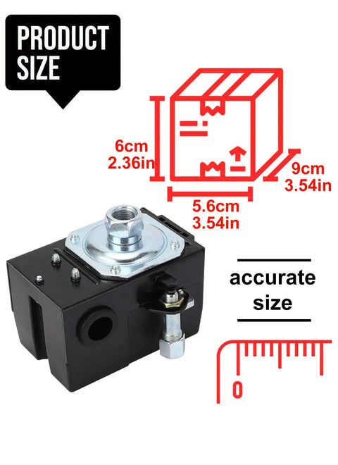 Heavy Duty Universal Air Compressor Pressure Switch 95 125 PSI 240V 26A Replacement Valve, accurate size and dimensions shown