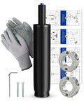 Office Chair Gas Cylinder Replacement Kit With 6 Inch Stroke Heavy Duty Hydraulic Piston, 1000 Lb Capacity, Universal Fit For Desk Chairs, Easy Peasy Installation With Removal Tool And Gloves, shown with gloves and removal tools.
