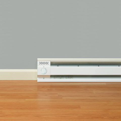 F Series Double Pole Built-In Baseboard Thermostat 22 Amp 120/208/240V White Model BTF2W installed on electric heater