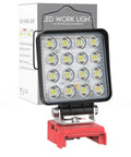 Cordless LED Work Light With Milwaukee 18V Battery Compatibility 112W Flood Lamp for workshops, showing its packaging and lamp.