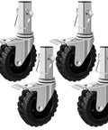 Five Inch Heavy Duty Scaffold Caster Wheels With No Fuss Locking Brake And Anti Slip Tread Dual Ball Bearings Built Tough For Smooth Rolling Five Hundred Pound Load Rating Rock Solid Steel Housing Four Pack.