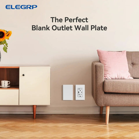 Living room showing 1 Gang Screwless Blank Wall Plate Cover Mid Size 4.88 Inch x 3.13 Inch Unused Outlet Faceplate Matte White
