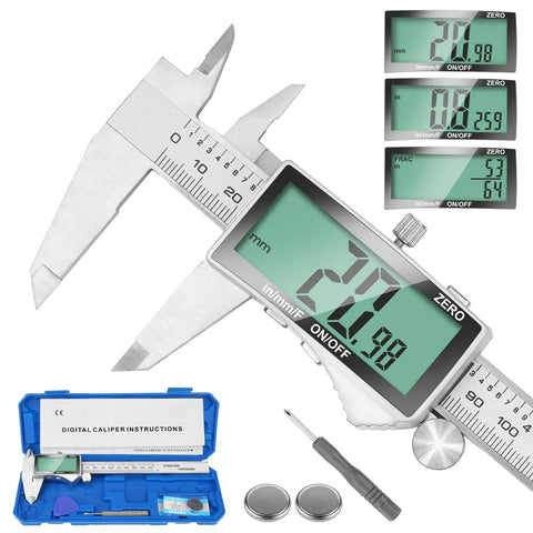 6 Inch Digital Caliper With Extra Large LCD Screen For Precision Measurement Stainless Steel Vernier Caliper For Inches Millimeters And Fractions
