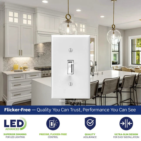 Toggle Slide LED Dimmer Switch For 150W Dimmable LED Halogen And Incandescent Lights in modern kitchen