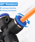 Close-up of 10 Pack Inline Manifold Union Fittings 4 Way 6mm OD 15/64 Inch Pneumatic Push To Connect Tube Fittings showing a tube insertion.