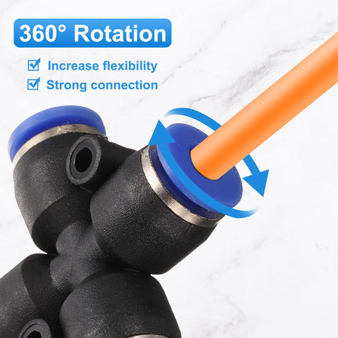 Close-up of 10 Pack Inline Manifold Union Fittings 4 Way 6mm OD 15/64 Inch Pneumatic Push To Connect Tube Fittings showing a tube insertion.