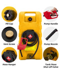 Heavy Duty 15 Gallon Gas Can With Manual Transfer Pump And 10 Feet Hose, Portable Gas Caddy With Wheels, Leak Proof Fuel Tank For Lawn Mowers Cars Boats And ATVs, Yellow.