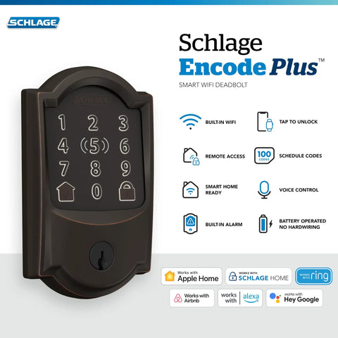 Rock Solid Keyless Entry Deadbolt With Built-In Wi-Fi featuring a touchscreen keypad in Aged Bronze finish for secure access.