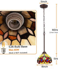 Victorian Style Stained Glass Pendant Light 8 Inch Cream Brown Hanging Lamp for Kitchen Island Dining Room Bar Hallway and Home Office