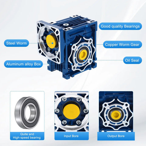 NMRV040 Beefy Worm Gearbox With High Torque Speed Reducer 5 To 1 Ratio 18mm Output Shaft 14mm Input Bore for NEMA 34 Motors