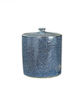 Grab This Solid Ceramic Rice Container With a Tight Seal, Heavy Duty 25kg Grain Dispenser for Your Kitchen Grub Stash, Blue White Porcelain Tea Coffee Bean Jar in a blue speckled finish.