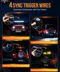 Jeep with 8 Gang Switch Panel With Rotary Knob And RGB Backlit Control in use showcasing 4 trigger wire functions at night