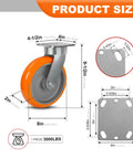 Eight By Two Inch Tough As Nails Heavy Duty Swivel Casters Using Kingpinless Crowned Polyurethane Tread And Aluminum Core dimensions and features diagram.