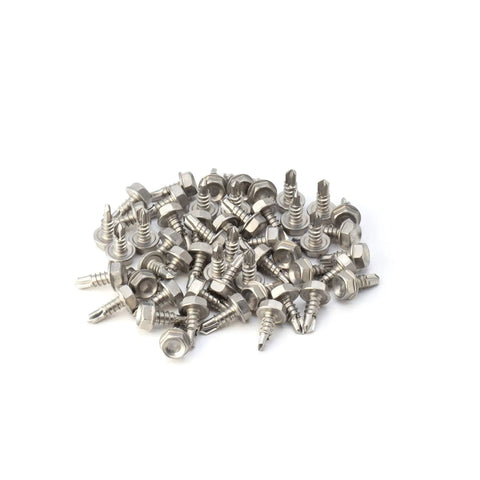 Heavy Duty Hex Head Self Drilling Screws Size 10 Half Inch Long Made From Tough 410 Stainless Steel Mounts On Metal Drywall Or Plastic Offering No Sweat Installation And Dang Solid Grip For Weekend Fixes In A 100 Pack